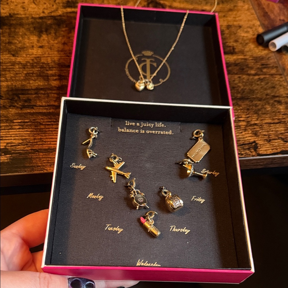 Juicy Couture Gold Charm Necklace with Weekday Charms